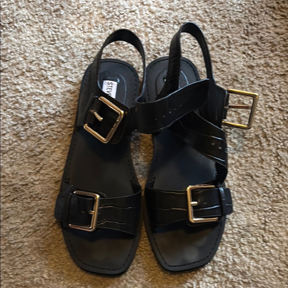 Steve Madden Black Sandals with Gold Buckles
